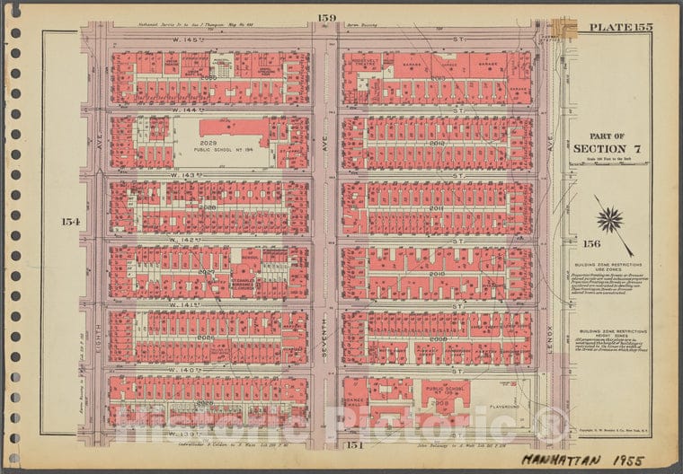 Historic 1955 Map - Plate 155, Part Of Section 7: [Bounded By W. 145Th Street, Lenox - Vintage Wall Art