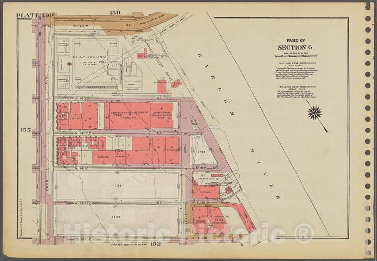 Historic 1955 Map - Plate 156, Part Of Section 6: [Bounded By W. 145Th Street, (Harl - Vintage Wall Art