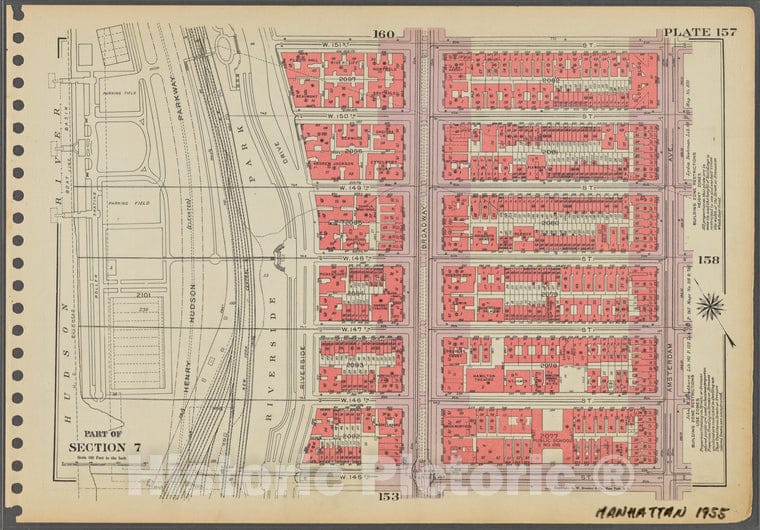 Historic 1955 Map - Plate 157, Part Of Section 7: [Bounded By W. 151St Street, Amste - Vintage Wall Art