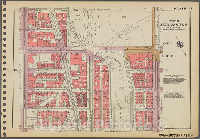 Historic 1955 Map - Plate 161, Part Of Sections 7 & 8: [Bounded By W. 157Th Street, Vintage Wall Art