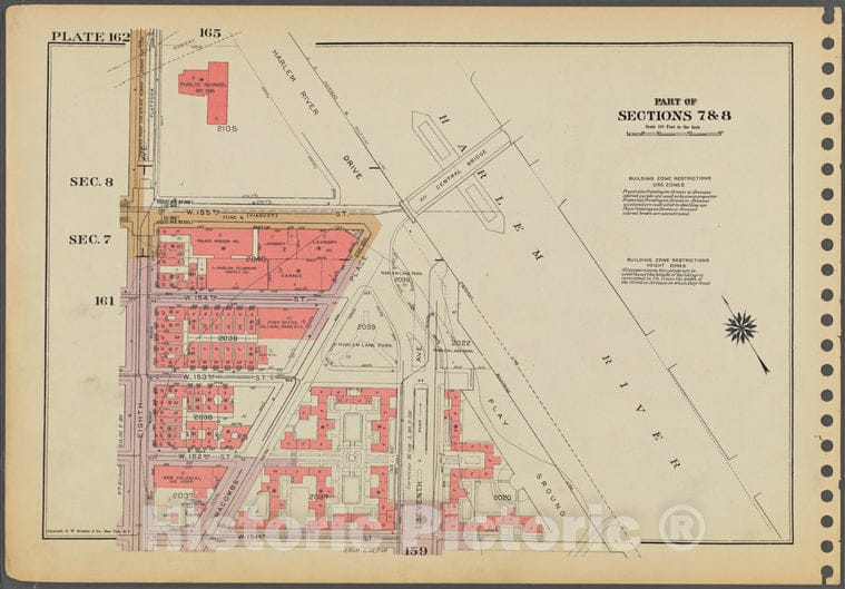 Historic 1955 Map - Plate 162, Part Of Sections 7 & 8: [Bounded By W. 155Th Street, Vintage Wall Art
