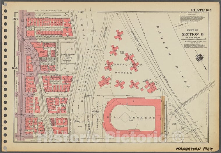 Historic 1955 Map - Plate 165, Part Of Section 8: [Bounded By W. 163Rd Street, (Harl - Vintage Wall Art