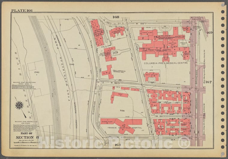 Historic 1955 Map - Plate 166, Part Of Section 8: [Bounded By W. 168Th Street, Broad - Vintage Wall Art