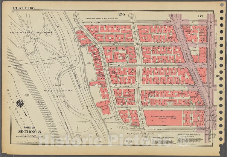 Historic 1955 Map - Plate 168, Part Of Section 8: [Bounded By W. 173Rd Street, St. N - Vintage Wall Art