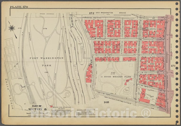 Historic 1955 Map - Plate 170, Part Of Section 8: [Bounded By W. 178Th Street, Broad - Vintage Wall Art