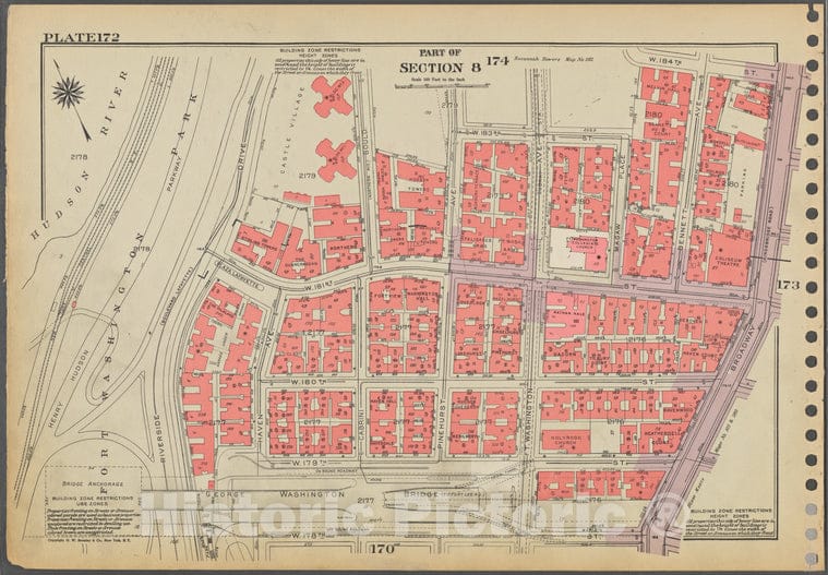 Historic 1955 Map - Plate 172, Part Of Section 8: [Bounded By W. 181St Street, Benne - Vintage Wall Art