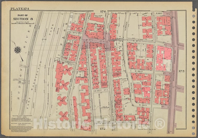 Historic 1955 Map - Plate 174: [Bounded By W. 187Th Street, Broadway, W. 183Rd Stree - Vintage Wall Art