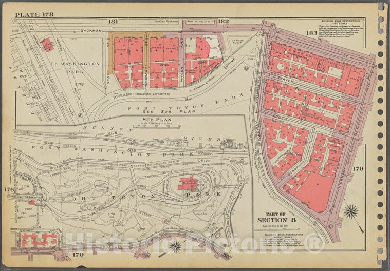 Historic 1955 Map - Plate 178, Part Of Section 8: [Bounded By Dyckman Street, Sherma - Vintage Wall Art