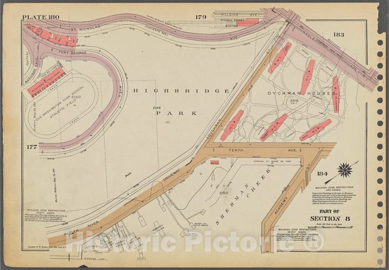 Historic 1955 Map - Plate 180, Part Of Section 8: [Bounded By St. Nicholas Avenue, N - Vintage Wall Art