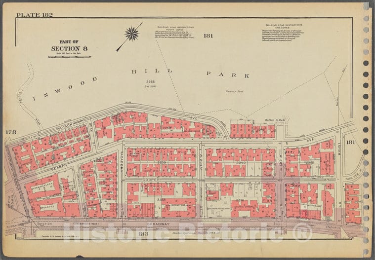 Historic 1955 Map - Plate 182, Part Of Section 8: [Bounded By (Inwood Hill Park) Pay - Vintage Wall Art