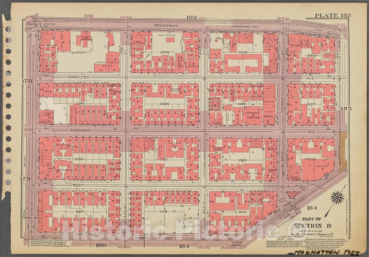 Historic 1955 Map - Plate 183, Part Of Section 8: [Bounded By Broadway, Isham Street - Vintage Wall Art