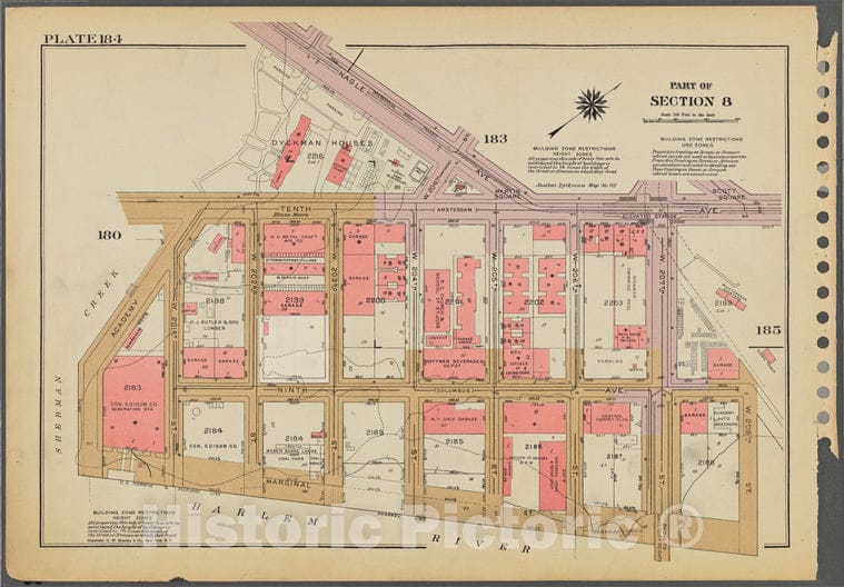 Historic 1955 Map - Plate 184, Part Of Section 8: [Bounded By Nagle Avenue, Tenth Av - Vintage Wall Art