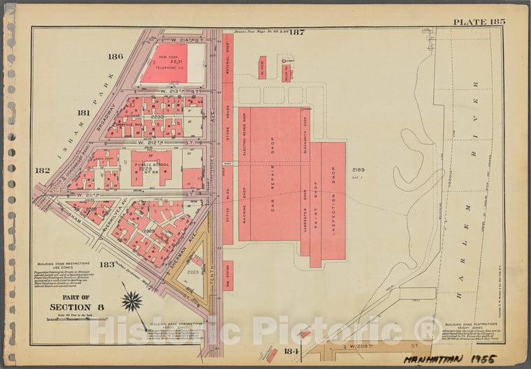 Historic 1955 Map - Plate 185, Part Of Section 8: [Bounded By W. 214Th Street, (Harl - Vintage Wall Art