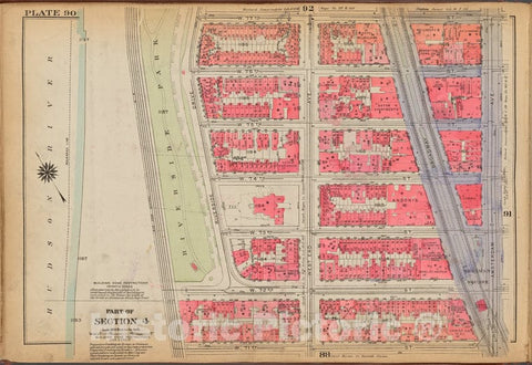 Historic 1921 Map - Plate 90: [Bounded By W. 77Th Street, Amsterdam Avenue, W. 71St - Vintage Wall Art