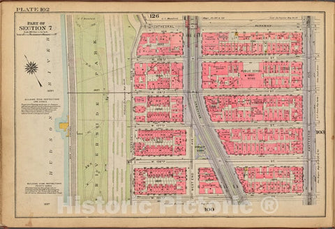 Historic 1921 Map - Plate 102: [Bounded By Cathedral Parkway, Amsterdam Avenue, W. 1 - Vintage Wall Art