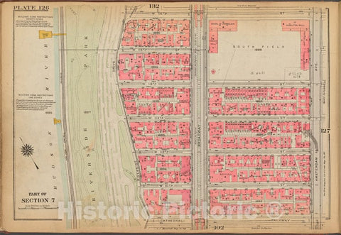 Historic 1921 Map - Plate 126: [Bounded By W. 116Th Street, Amsterdam Avenue, Cathed - Vintage Wall Art