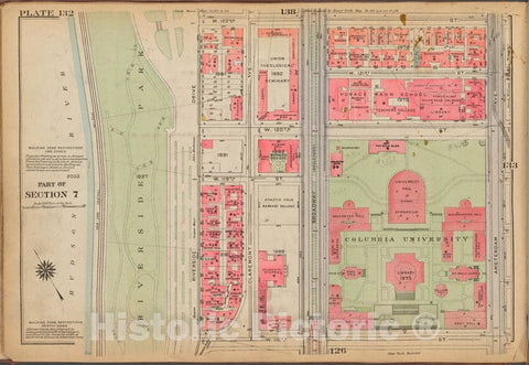 Historic 1921 Map - Plate 132: [Bounded By W. 122Nd Street, Amsterdam Avenue, W. 116 - Vintage Wall Art