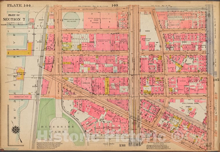 Historic 1921 Map - Plate 144: [Bounded By W. 133Rd Street, Amsterdam Avenue, W. 125 - Vintage Wall Art