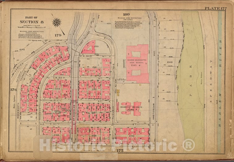 Historic 1921 Map - Plate 177: [Bounded By Fairview Avenue, (Harlem River) Amsterdam - Vintage Wall Art