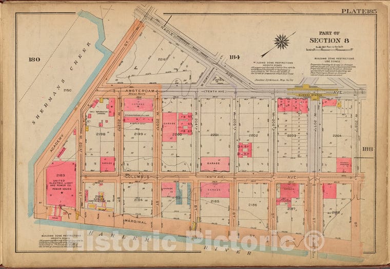 Historic 1921 Map - Plate 185: [Bounded By Nagle Avenue, Amsterdam Avenue, W. 208Th - Vintage Wall Art