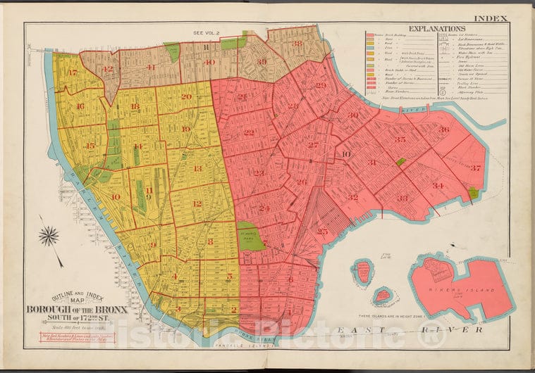 Historic 1942 Map - Outline And Index Map, Borough Of The Bronx. South Of 172Nd Stre - Vintage Wall Art