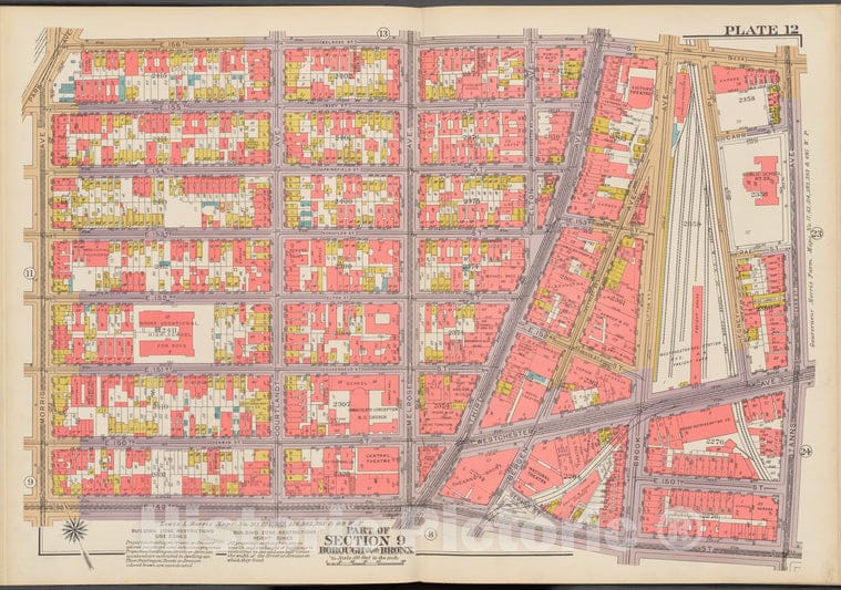 Historic 1942 Map - Double Page Plate No. 12, Part Of Section 9, Borough Of The Bron - Vintage Wall Art