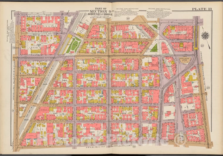 Historic 1942 Map - Double Page Plate No. 13, Part Of Section 9, Borough Of The Bron - Vintage Wall Art