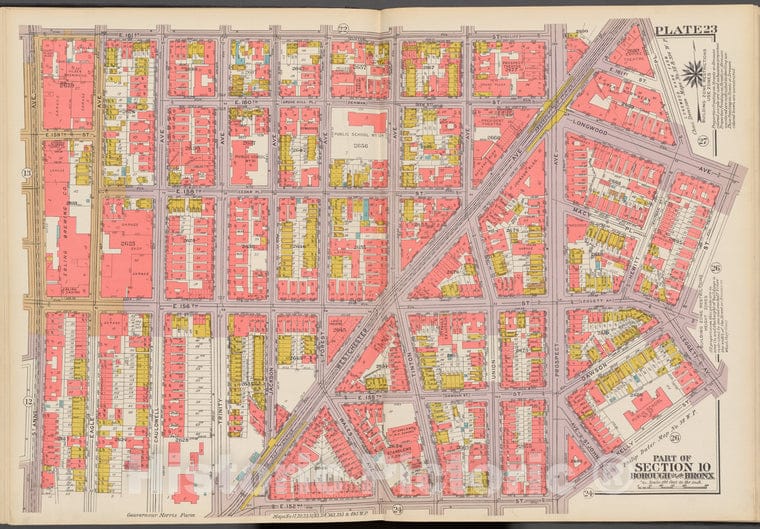 Historic 1942 Map - Double Page Plate No. 23, Part Of Section 10, Borough Of The Bro - Vintage Wall Art