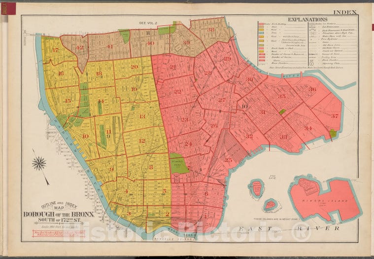 Historic 1942 Map - Outline And Index Map, Borough Of The Bronx. South Of 172Nd Stre - Vintage Wall Art, V2