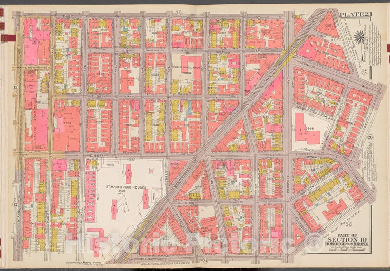 Historic 1942 Map - Double Page Plate No. 23, Part Of Section 10, Borough Of The Bro - Vintage Wall Art, v2