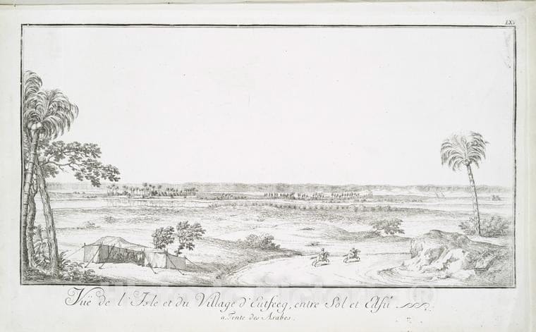 Historic Map - 1780 Egypt, Vue De L'Isle Et Du Village D'Eutfeeg, Entre Sol Et Edfu. (A. Tente Des Arabes). - Vintage Wall Art