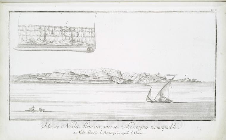 Historic Map - 1780 Egypt, Nubia And Thebes, Vue De Neslet [Nezlet] Abanour, Avec Ses Montagnes Remarquables. - Vintage Wall Art