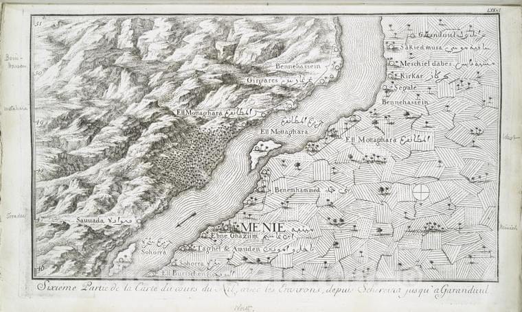 Historic Map - 1780 Nile River Delta (Egypt), Sixieme Partie De La Carte Du Cours Du Nil, Avec Les Environs, Depuis Schereina Jusqu'A Garanduul. - Vintage Wall Art