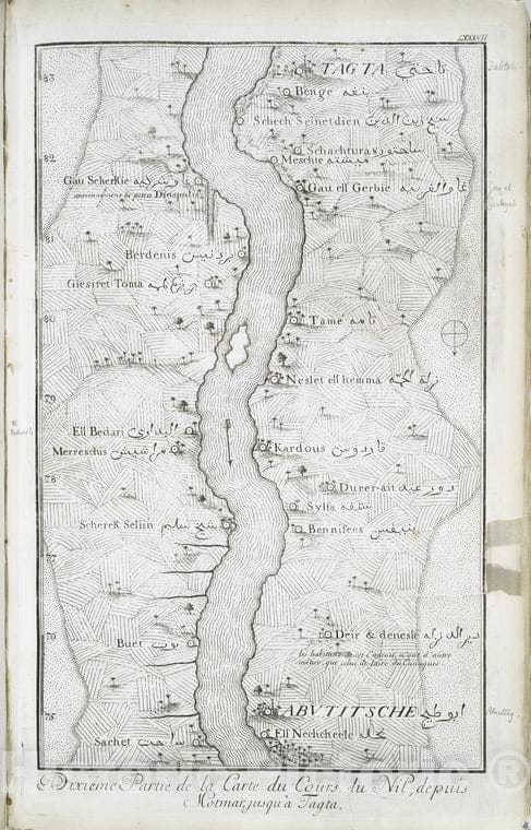 Historic Map - 1780 Nile River Delta (Egypt), Dixieme Partie De La Carte Du Cours Du Nil, Depuis Motmar, Jusqu'A Tagta. - Vintage Wall Art