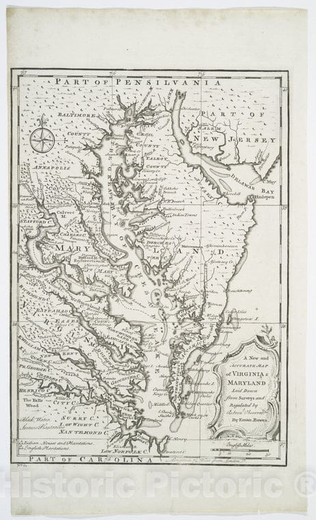 Historic Map - 1752 Virginia & Maryland - Vintage Wall Art
