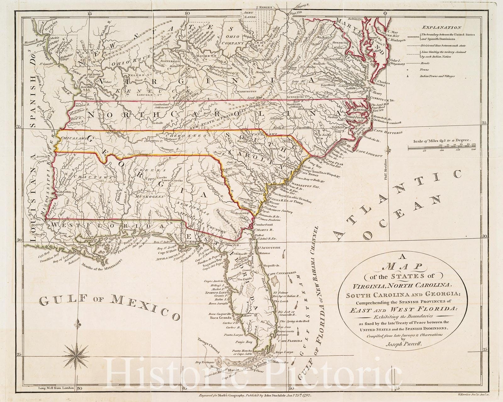 Historic 1792-01-25 Map - A Map Of The States Of Virginia, North Carolina, South Carolina - Vintage Wall Art