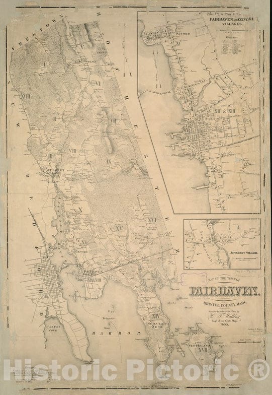 Historical Map, 1855 Map of The Town of Fairhaven, Bristol County, Mass : surveyed by Order of The Town, Vintage Wall Art