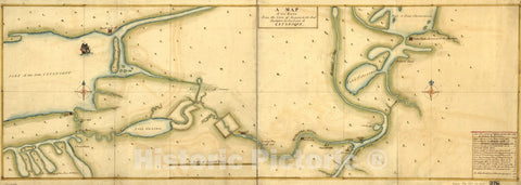 Historical Map, 1750-1759 A Map of The Route from The City of Albany to The Fort Osswego on The Lake of Cataroque, Vintage Wall Art