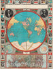 Historical Map, 1913 Spherical Projection World, Vintage Wall Art