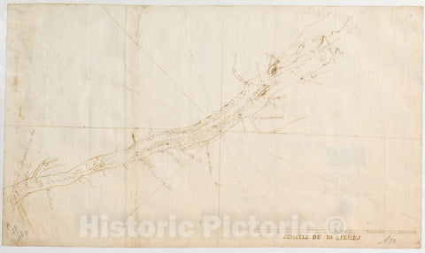 Historical Map, 1760 [Sketch map of The St Lawrence River from The Fort de la PreIsentation to Lake Ontario], Vintage Wall Art