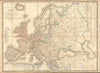 Historical Map, 1867 Nouvelle Carte Physique, politique & routieI're de l'Europe : indiquant les Grandes voies de Communication par mer et par Terre, Vintage Wall Art