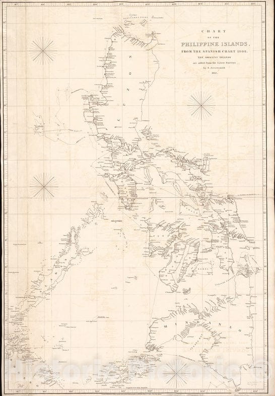 Historical Map, Chart of The Philippine Islands, from The Spanish Chart 1808 : The Adjacent Islands are Added from The Latest surveys, Vintage Wall Art