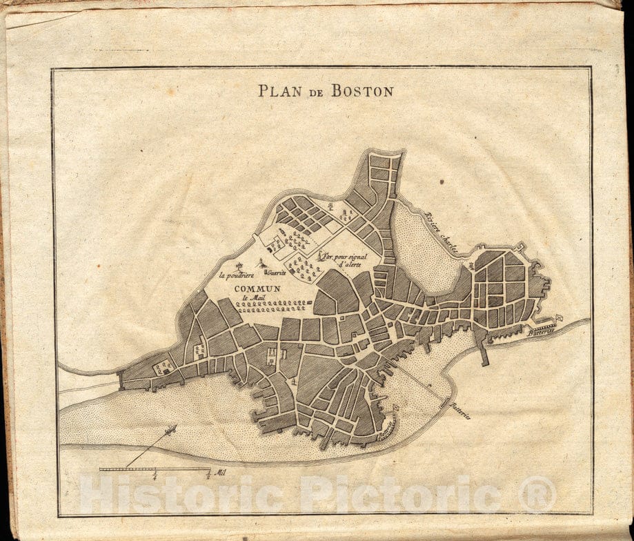 Historical Map, 1776 Plan de Boston, Vintage Wall Art