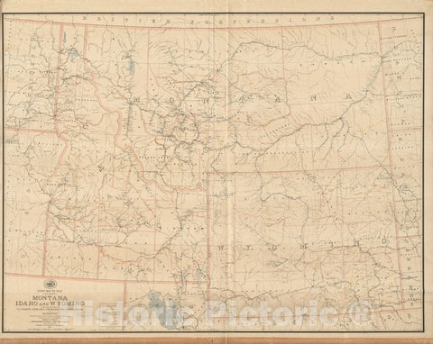 Historical Map, 1891 Post Route map of The States of Montana, Idaho and Wyoming with Adjacent Parts of N. & S. Dakota, Nebraska, Colorado, Utah, Nevada, Oregon, Vintage Wall Art