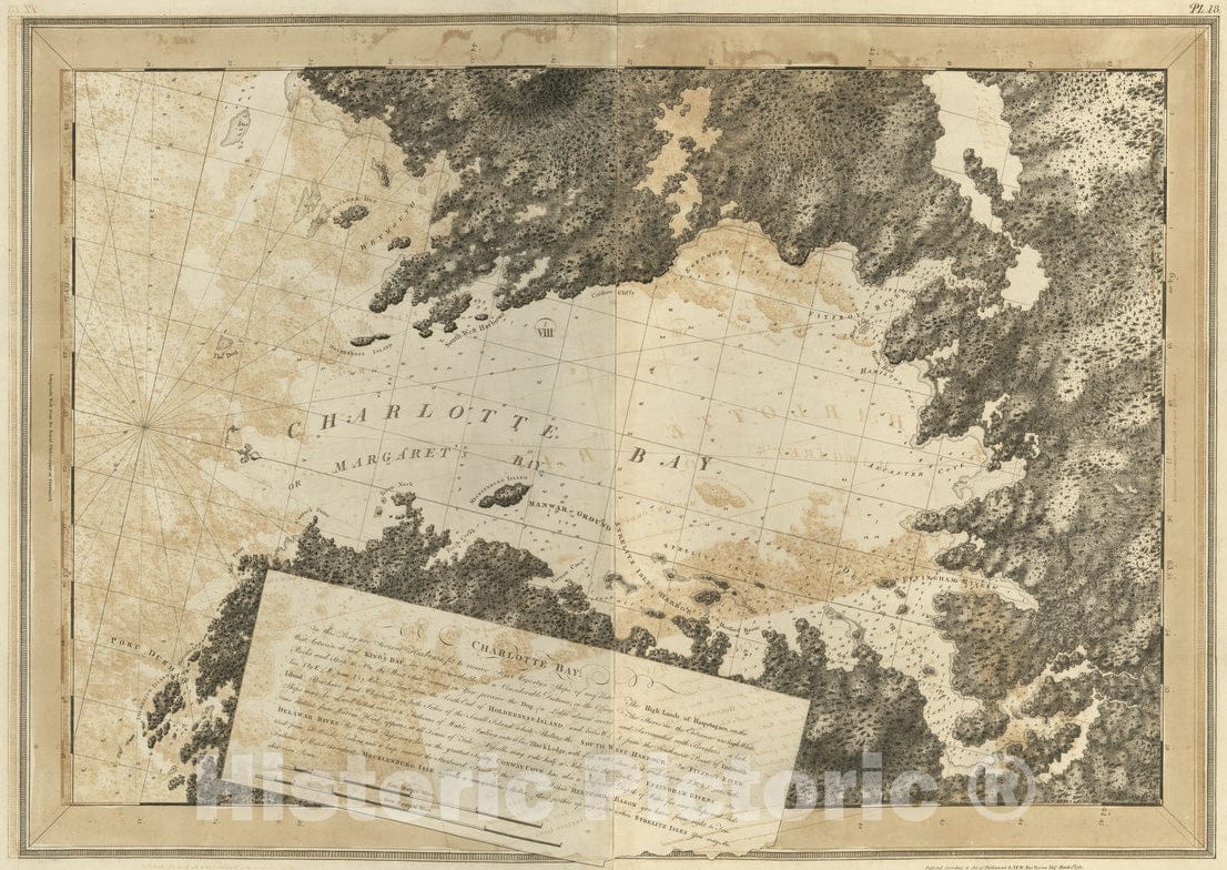 Historical Map, 1781 Charlotte Bay, Vintage Wall Art