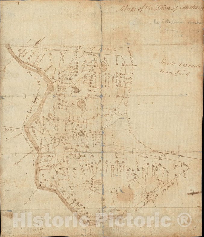 Historical Map, 1806 Map of the town of Methuen, Vintage Wall Art