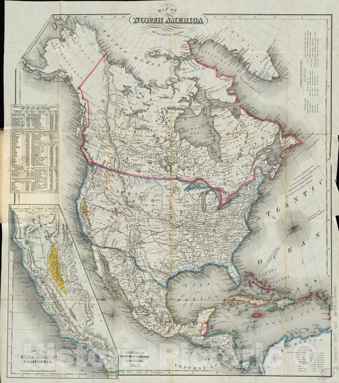 Historical Map, 1849 Map of North America, Vintage Wall Art