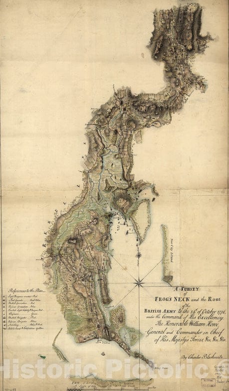 Historical Map, 1776 A Survey of Frog's Neck and The rout[e] of The British Army : to The 24th of October 1776, Vintage Wall Art