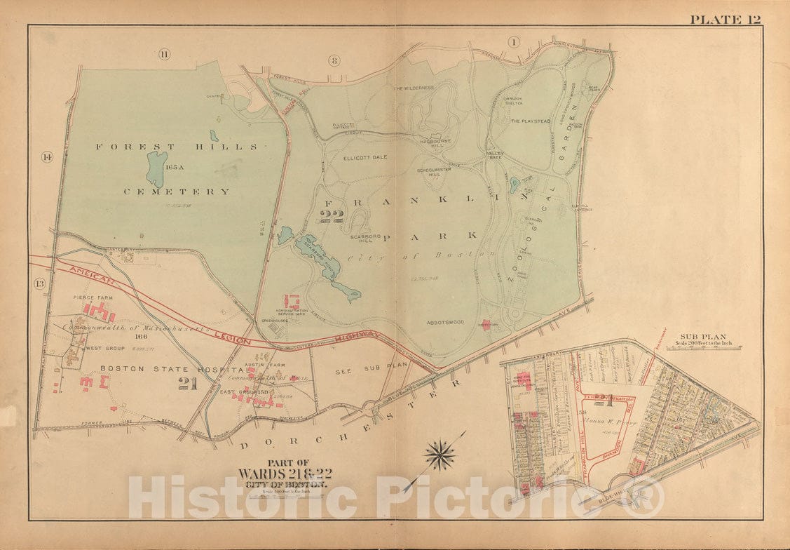 Historical Map, 1924 Atlas of The City of Boston, West Roxbury : Plate 12, Vintage Wall Art