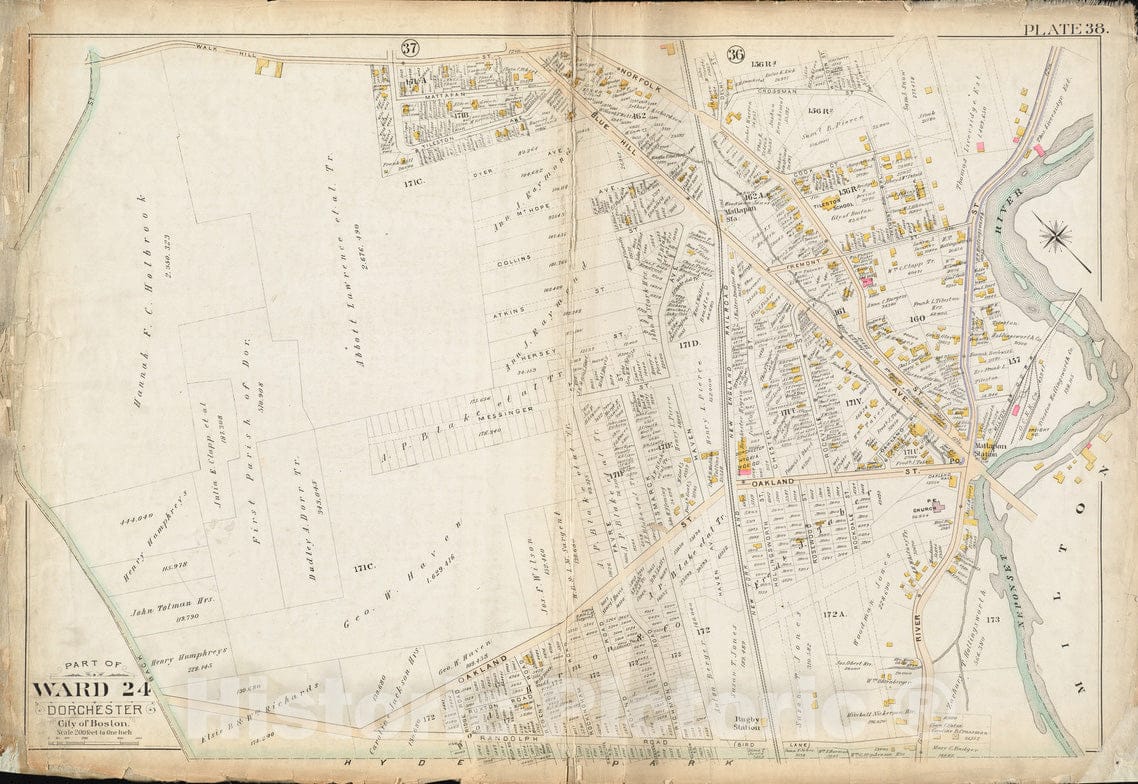 Historical Map, 1894 Atlas of The City of Boston : Dorchester, Mass. : Plate 38, Vintage Wall Art